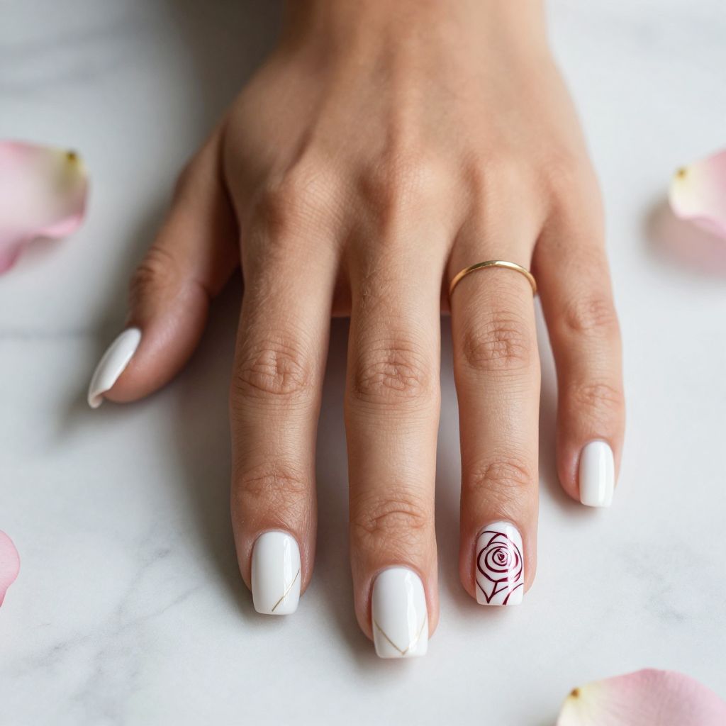 White with Geometric Rose Pattern