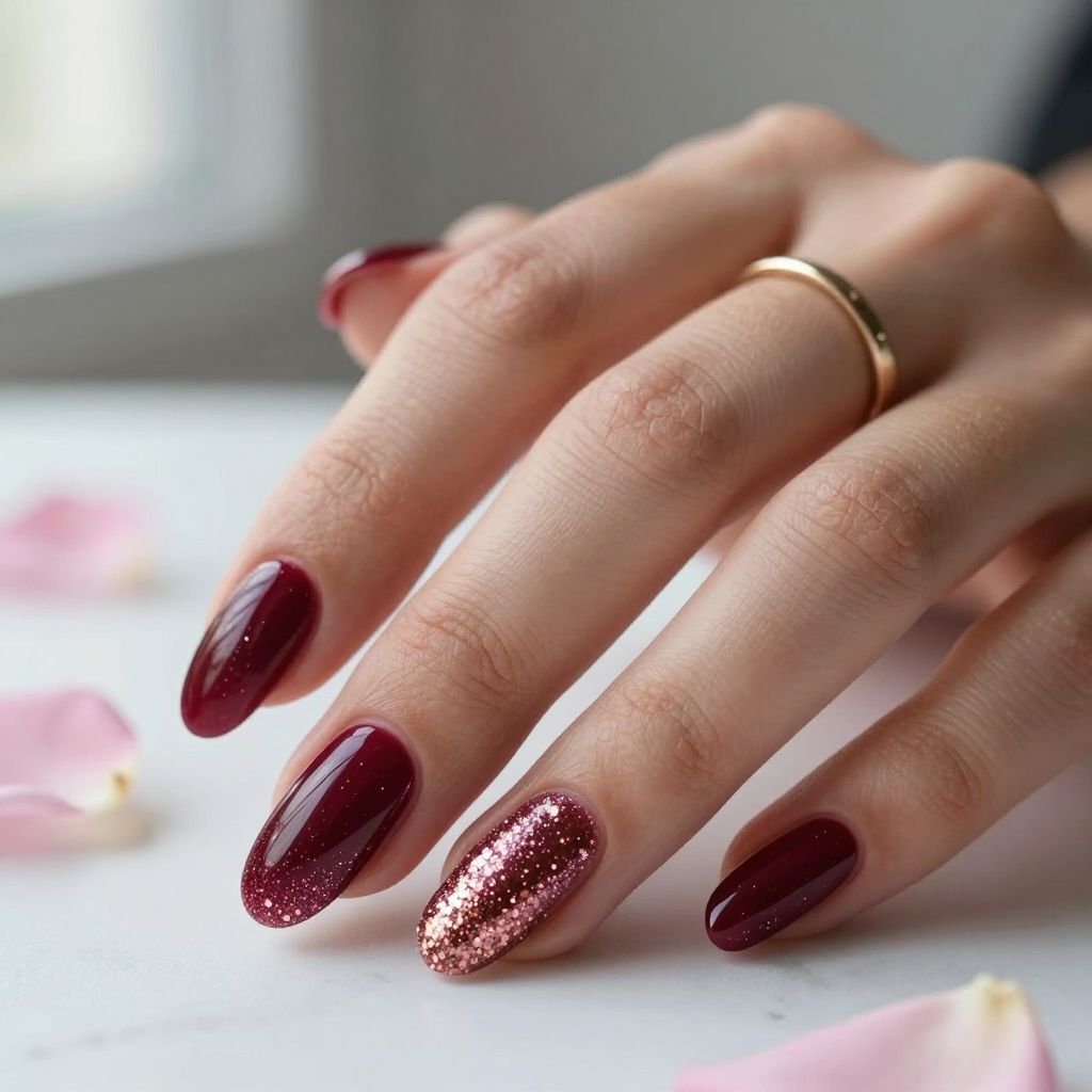 Deep Burgundy with Glitter Tips