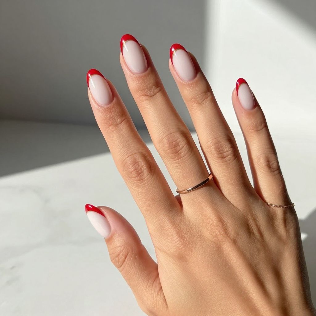 Soft White with Ruby Red French Tips