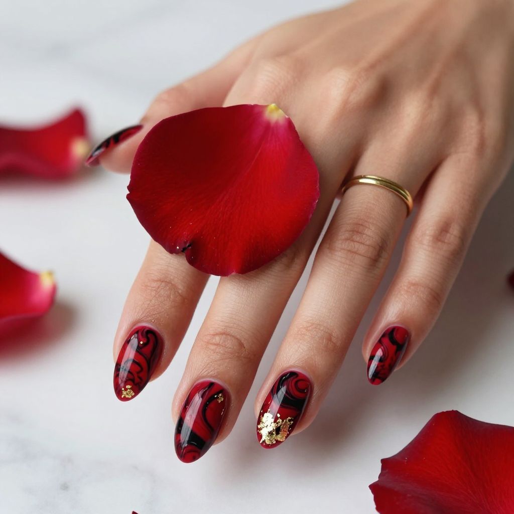 Crimson and Black Marble Effect
