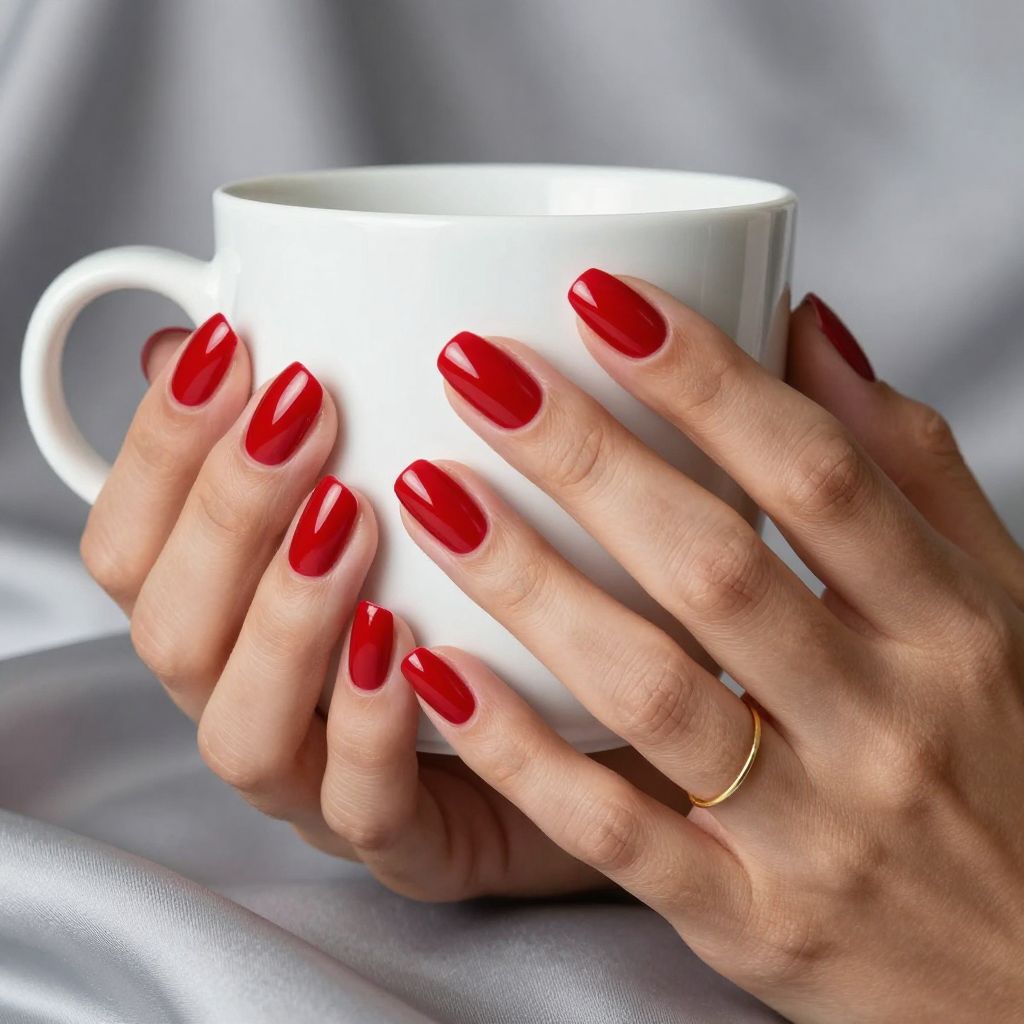 Classic cherry red glossy Valentine nails