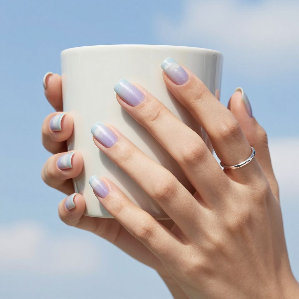 Soft cloudy gradient Valentine nails
