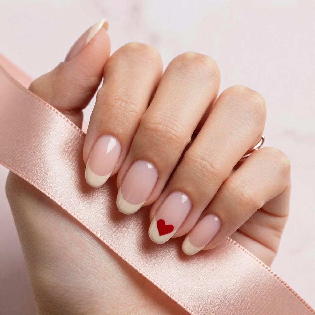 Minimalist micro heart Valentine nails