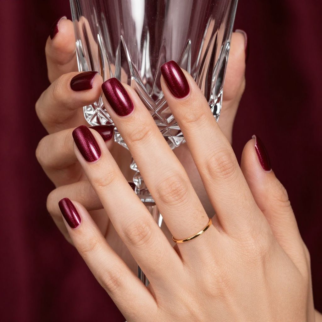 Burgundy velvet magnetic Valentine nails