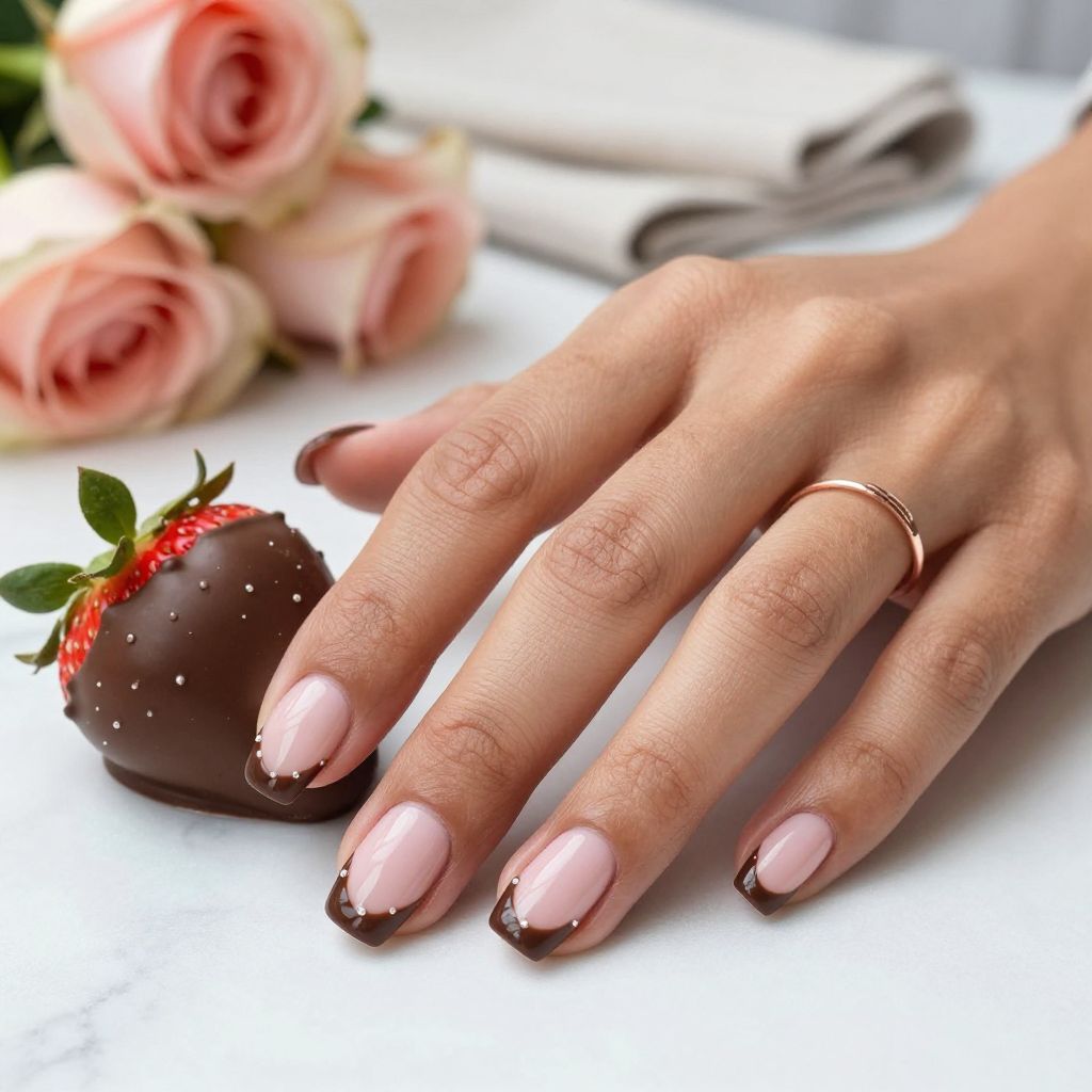 Chocolate dipped Valentine nail tips