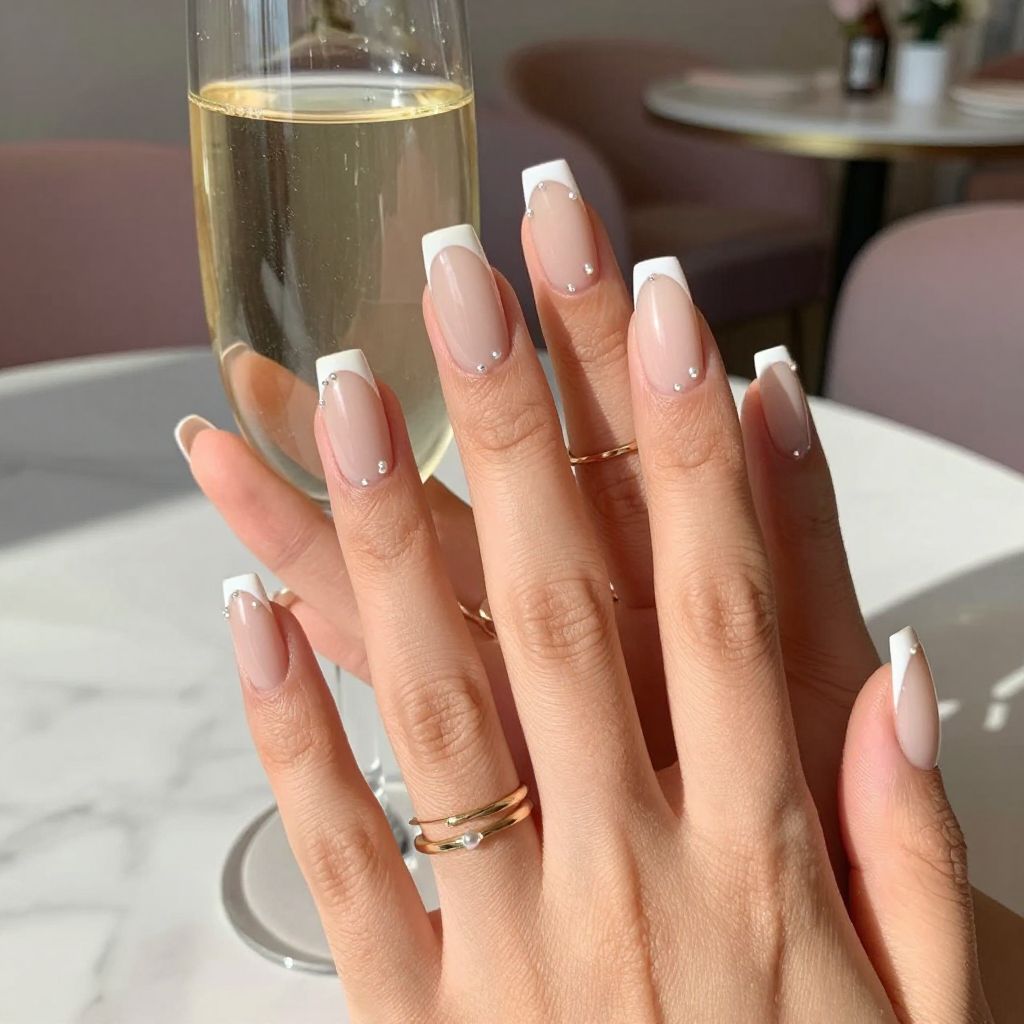 Pearl studded French manicure for Valentine