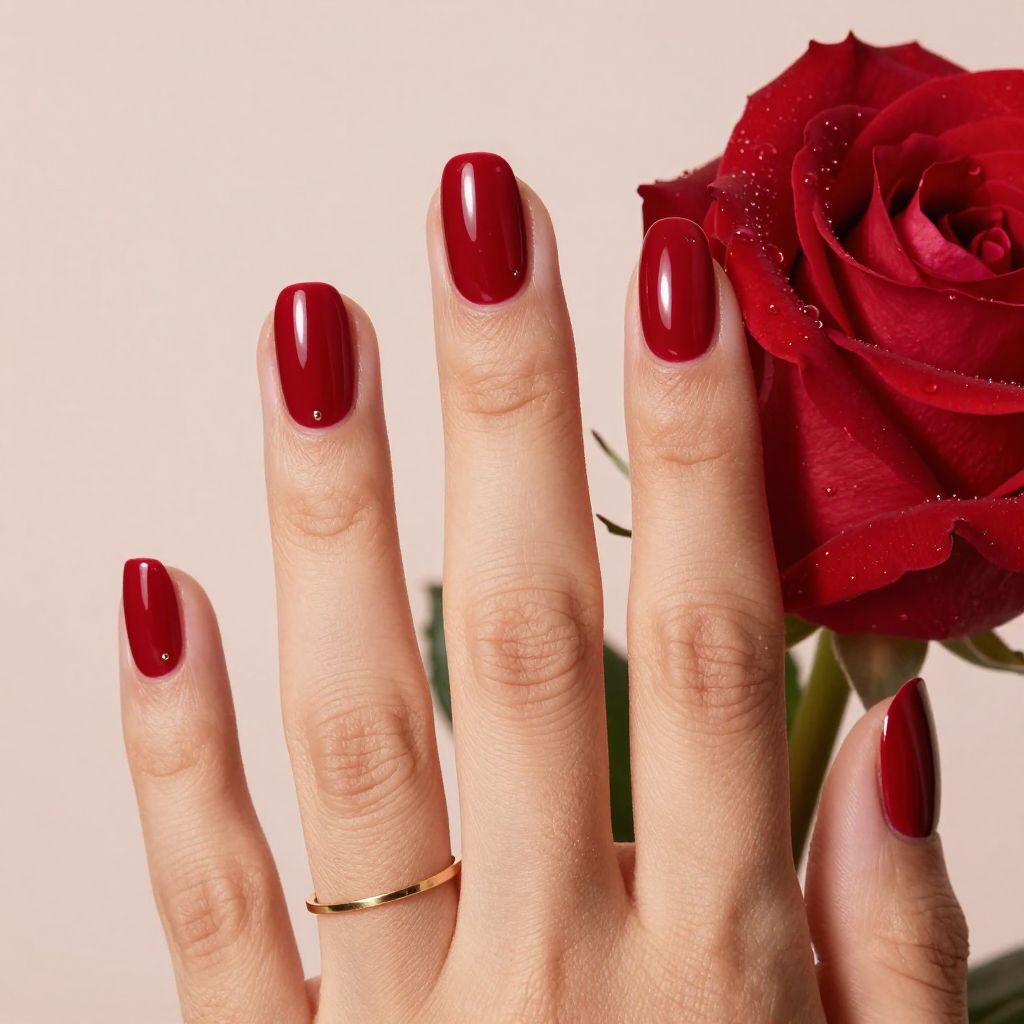Classic red gloss almond nails