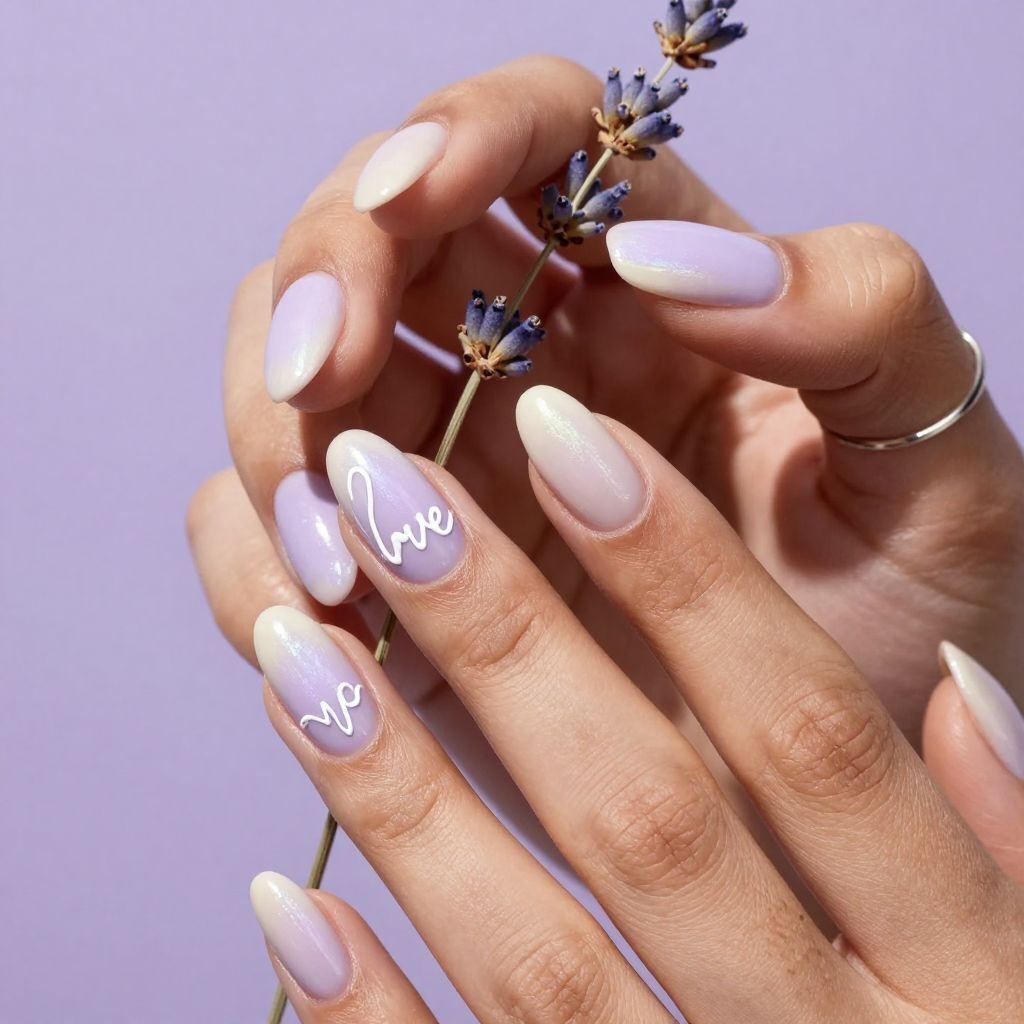 Lavender love script nails