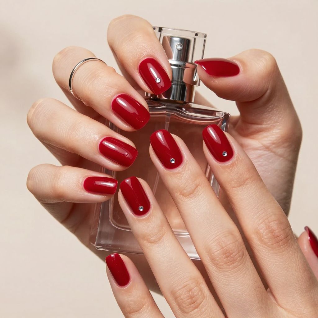 Crimson jelly layered nails