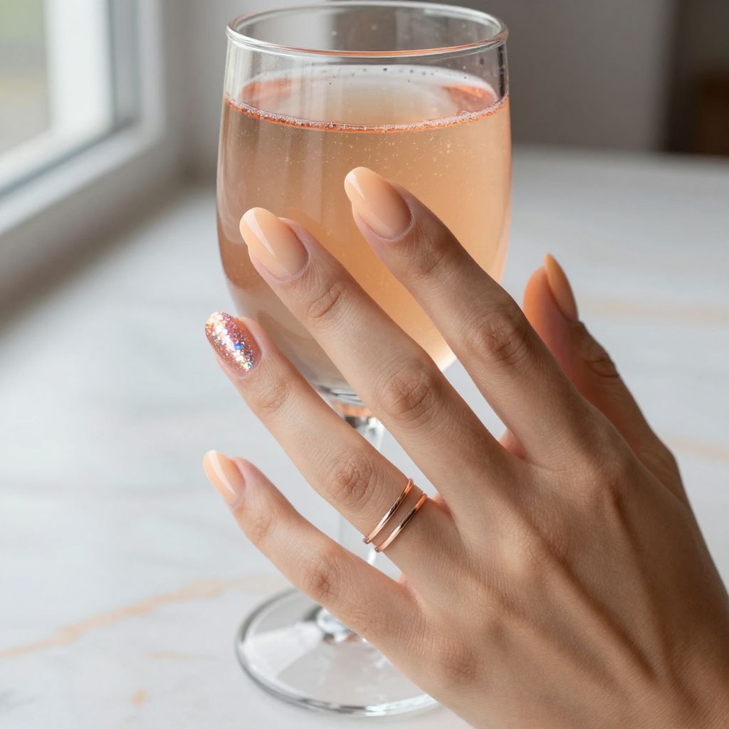 Soft peach glitter fade nails