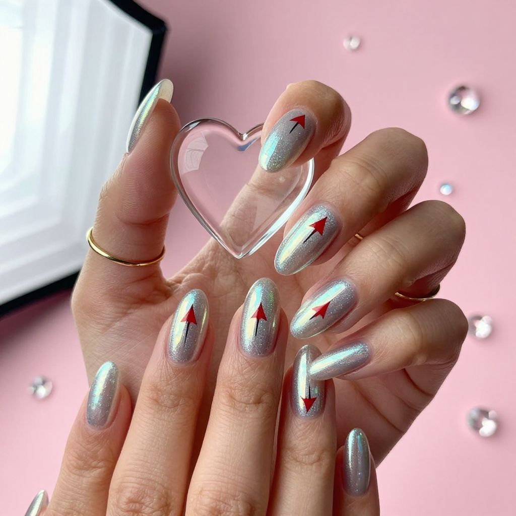 Holographic nails with cupid arrows