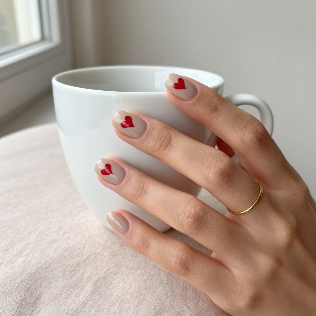 Minimal nude tiny heart nails