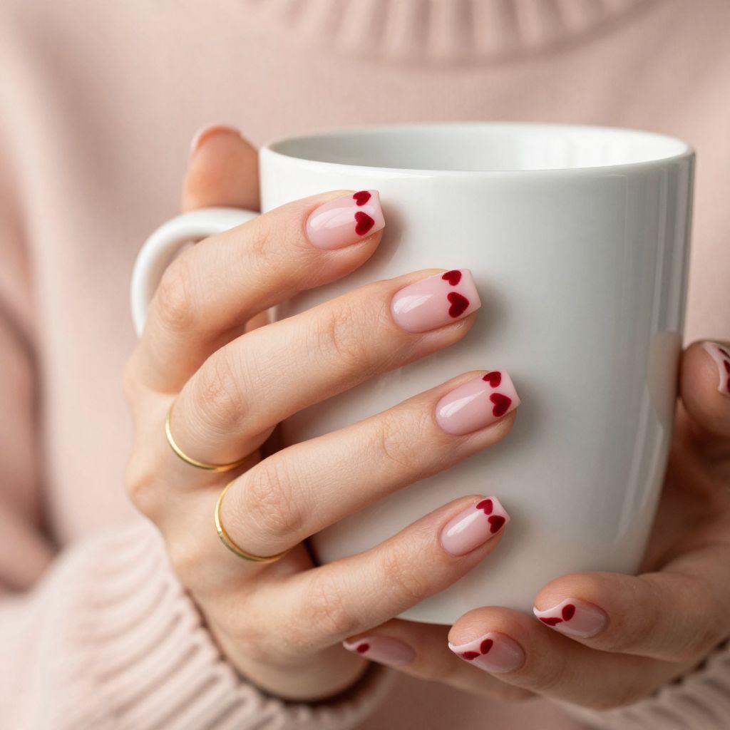 Velvet heart French tip oval nails