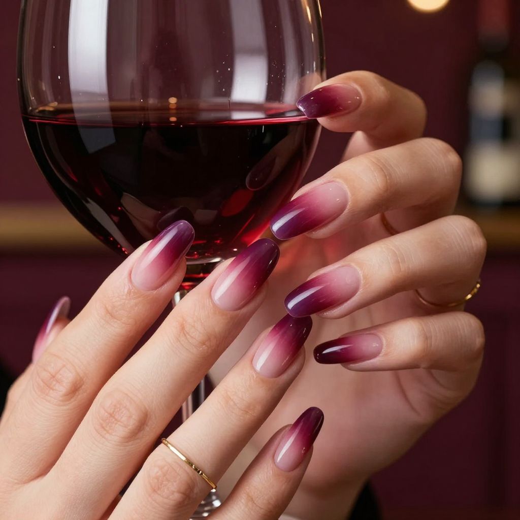 Burgundy to blush wine glass ombre nails