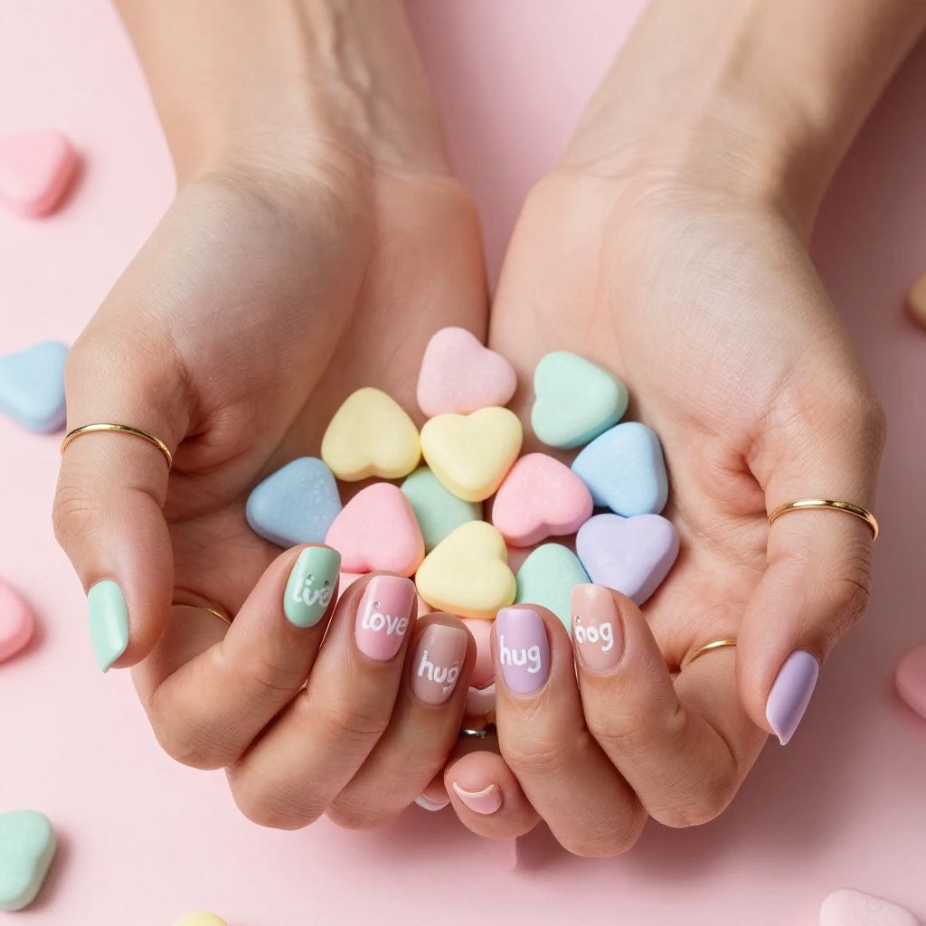 Pastel candy heart short square nails