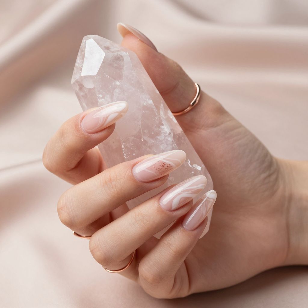 Rose quartz aura coffin nails with shimmer