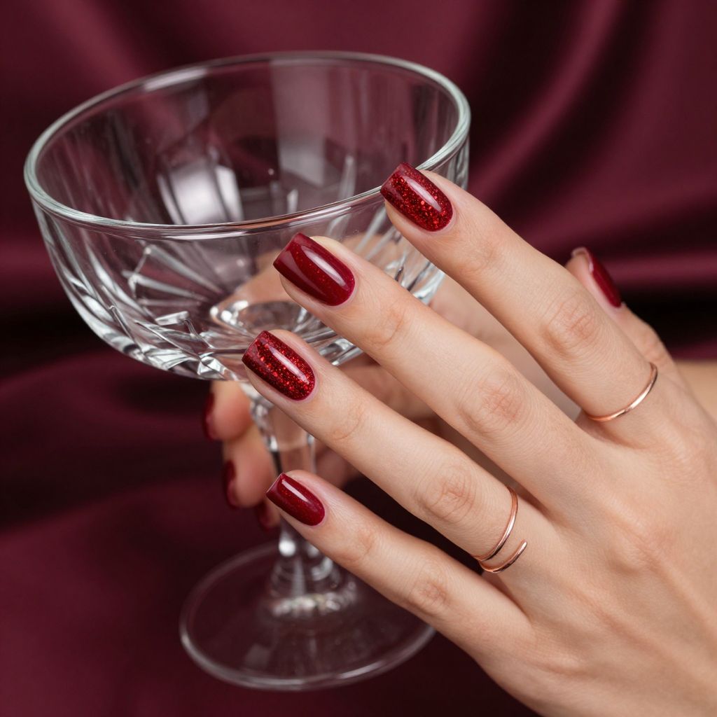 Garnet glitter fade square coffin nails