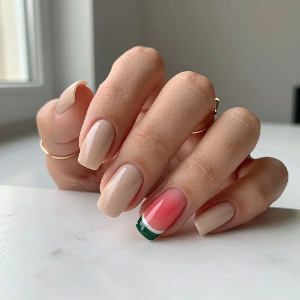 Watermelon Nude and Pop Accent Nails