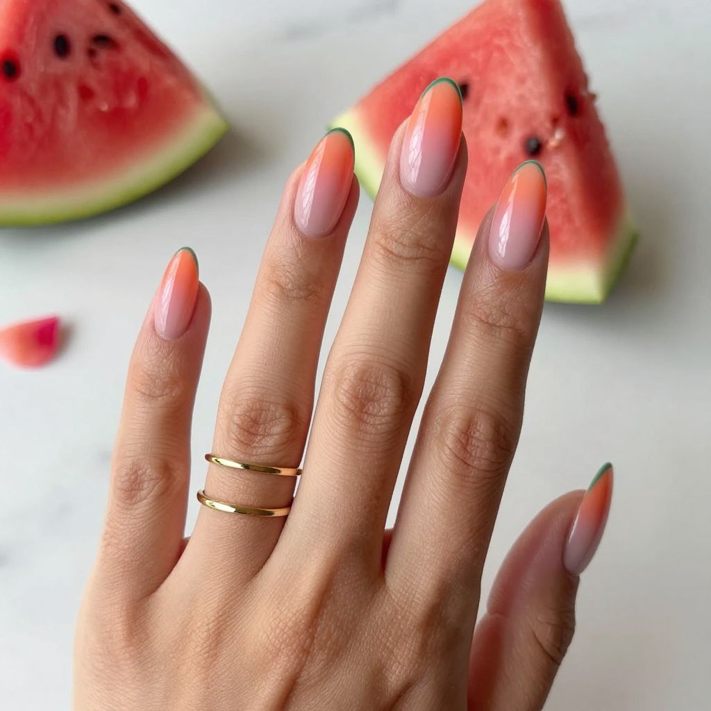 Watermelon Sunset Gradient Ombre Nails