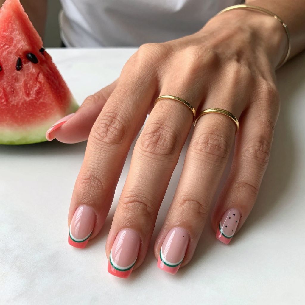Watermelon French Tip Nails