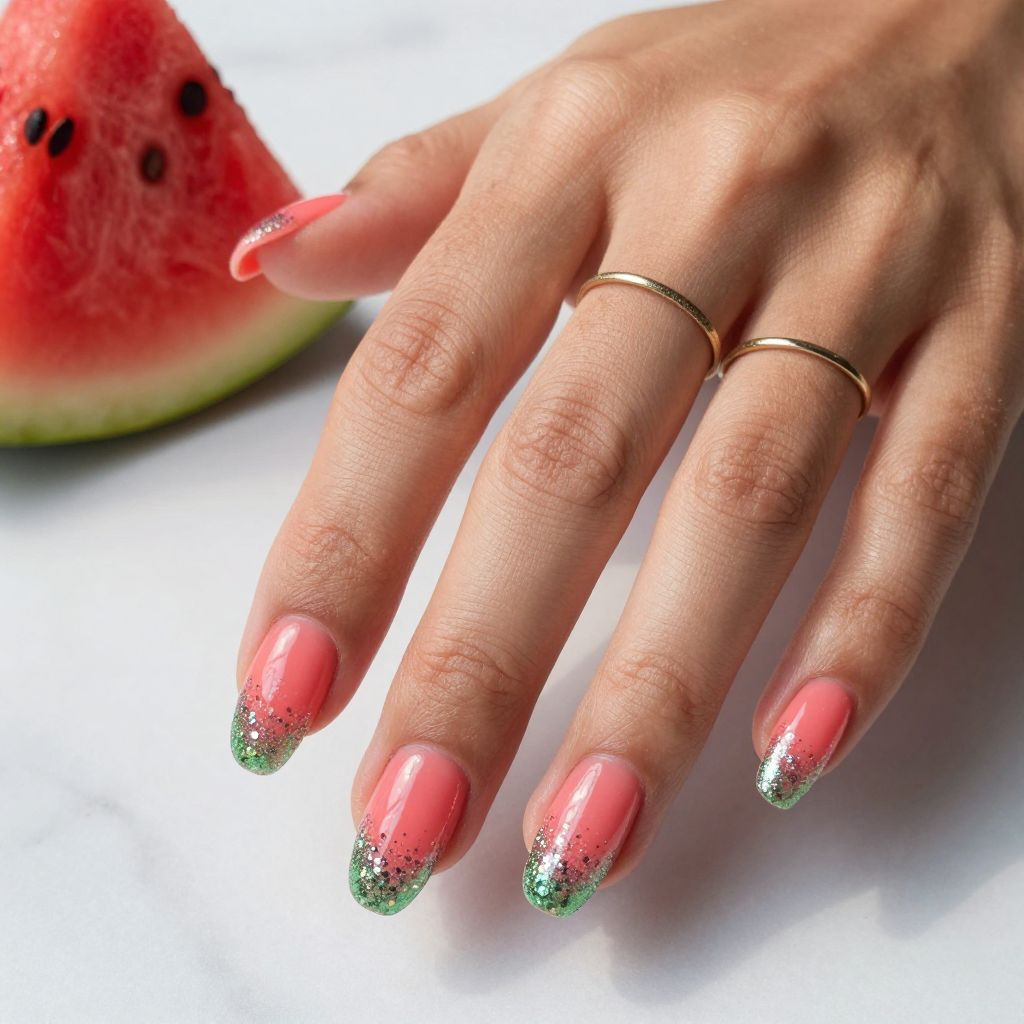 Watermelon Sugar Sparkle Nails