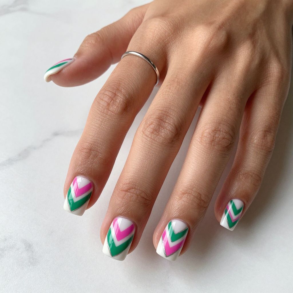 Watermelon Chevron Pattern Nails