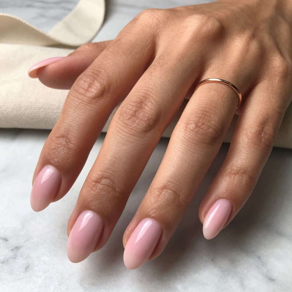 Sheer pink almond nails