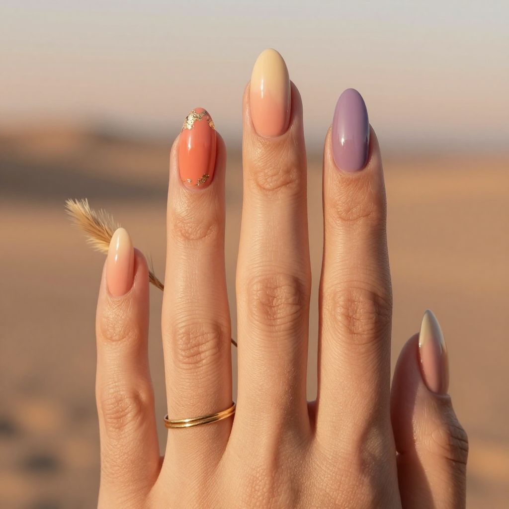 Desert sunset ombre western nail design