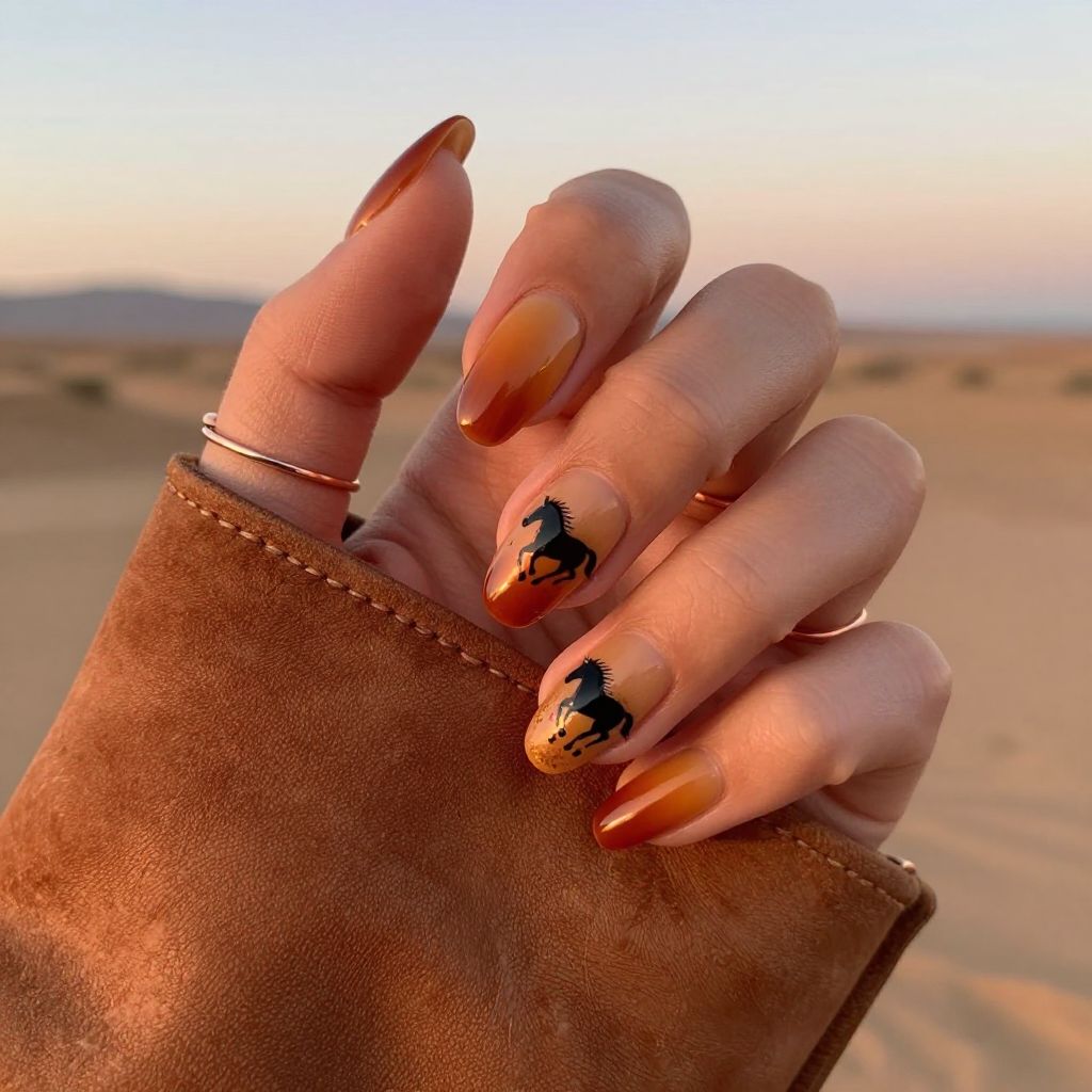 Wild mustang silhouette western nails