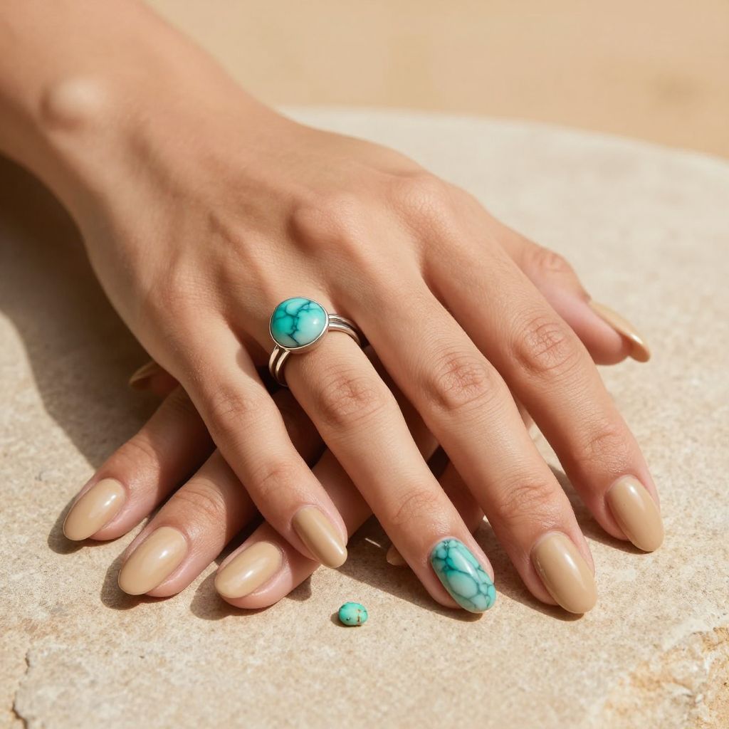 Turquoise stone accent western nails