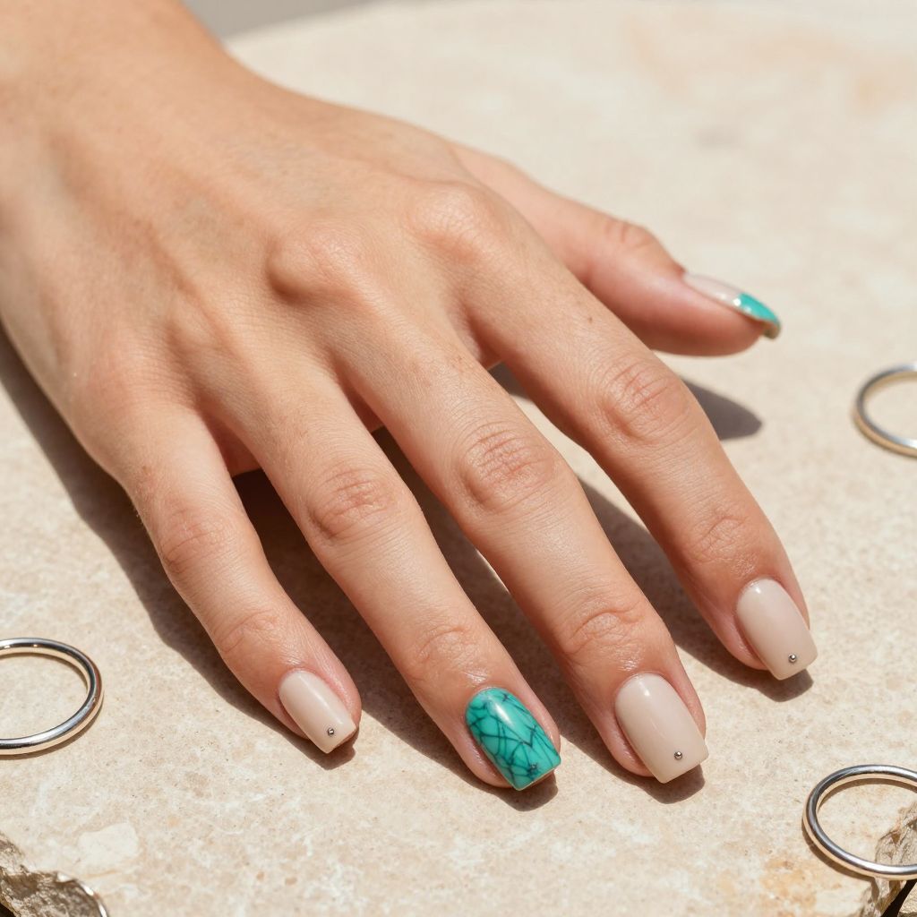Turquoise stone accent western nails