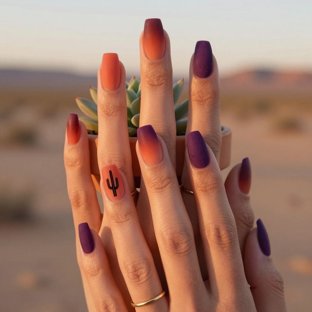 Desert sunset ombre western nails