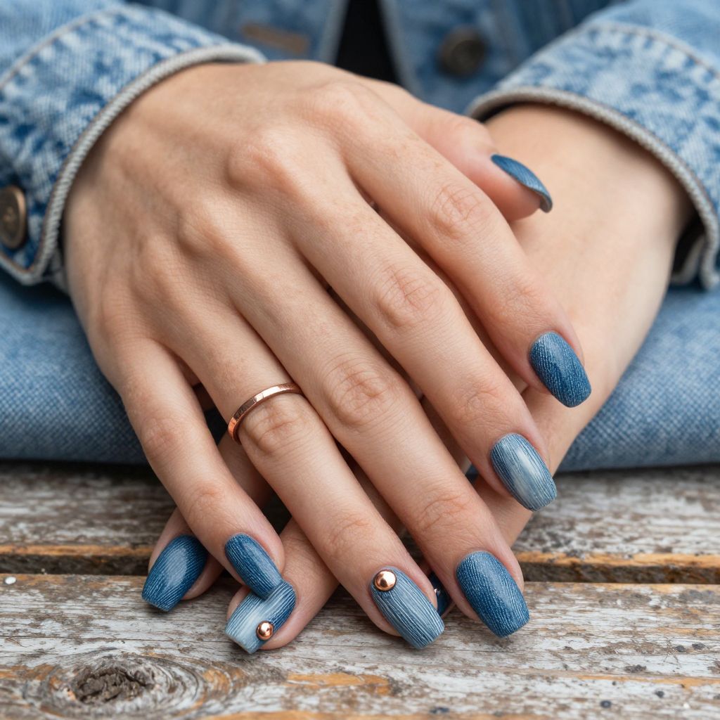 Denim texture western nails