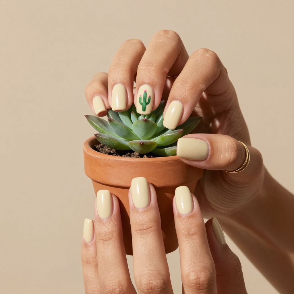 Cactus sketch western nail art