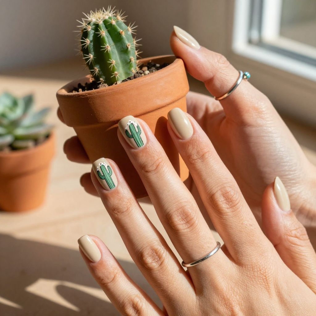 Cactus garden western nail design
