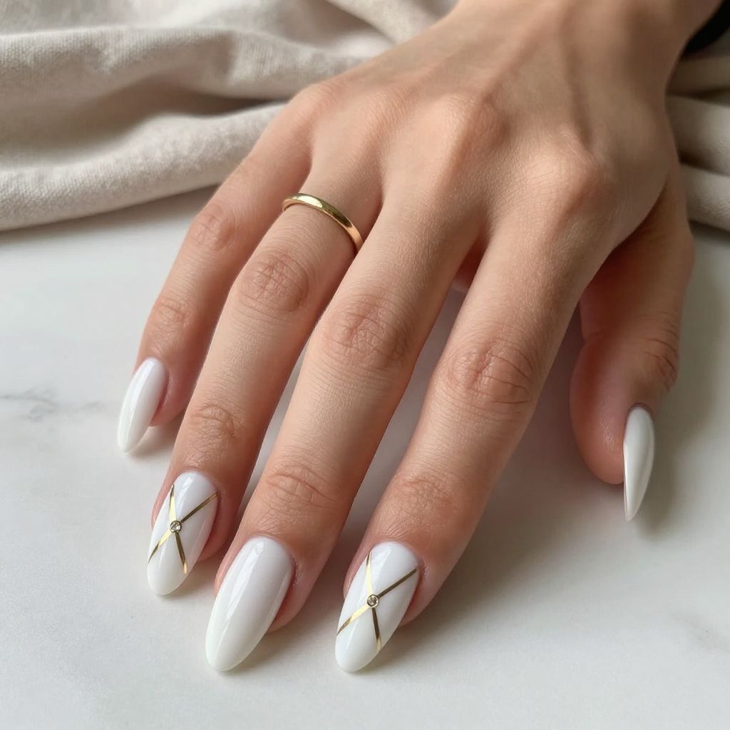 White And Gold Nail Ideas 14