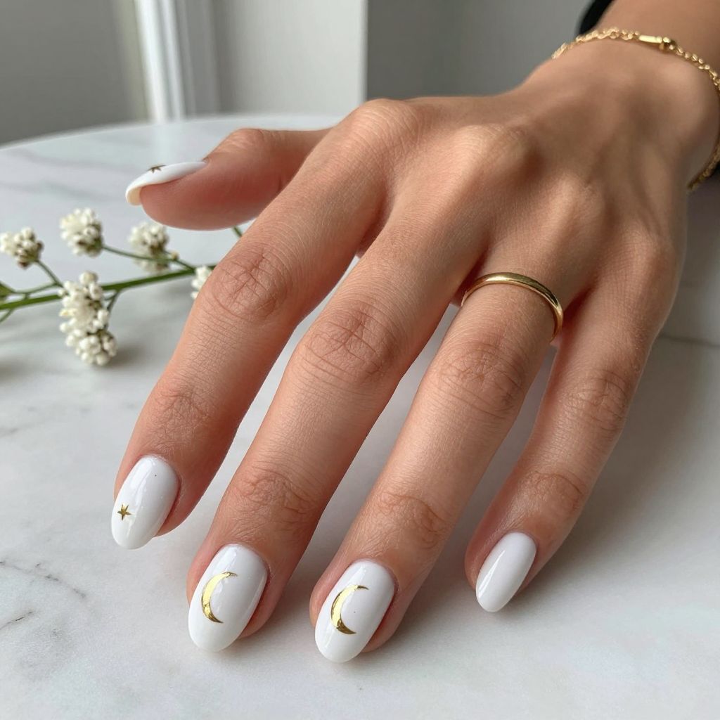 White And Gold Nail Ideas 15