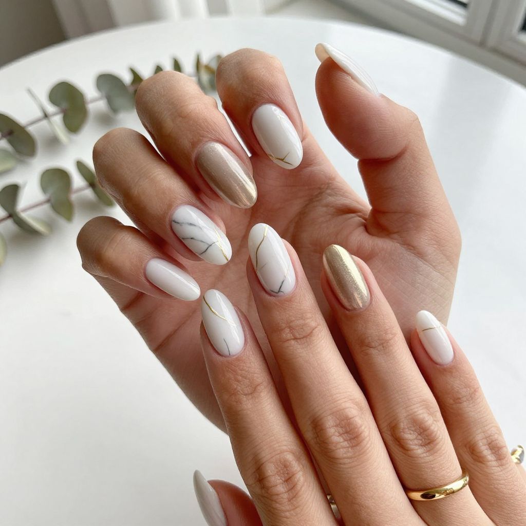 White And Gold Nail Ideas 2
