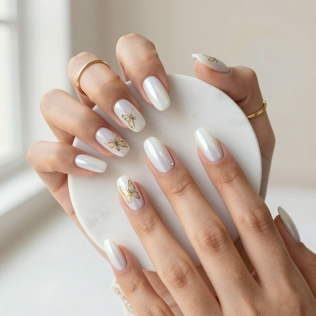 White And Gold Nail Ideas 4