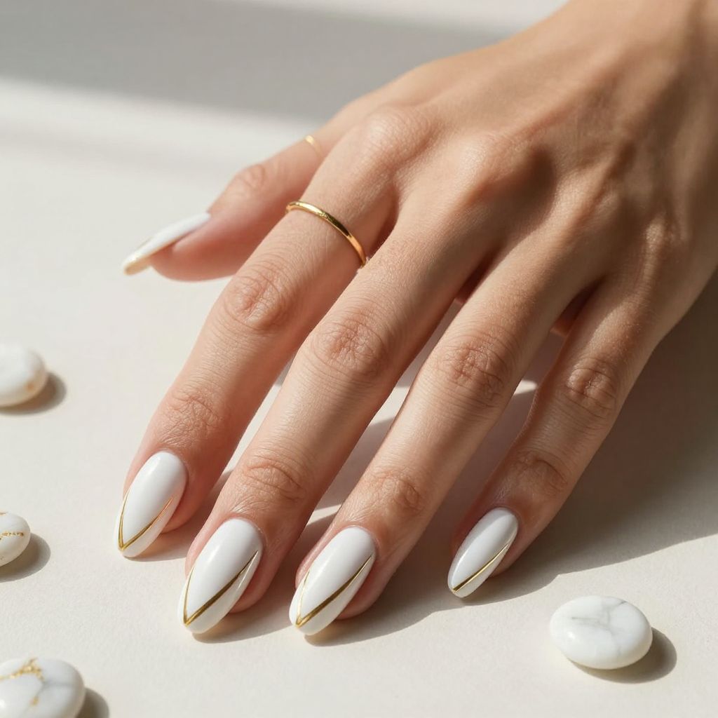White And Gold Nail Ideas 5
