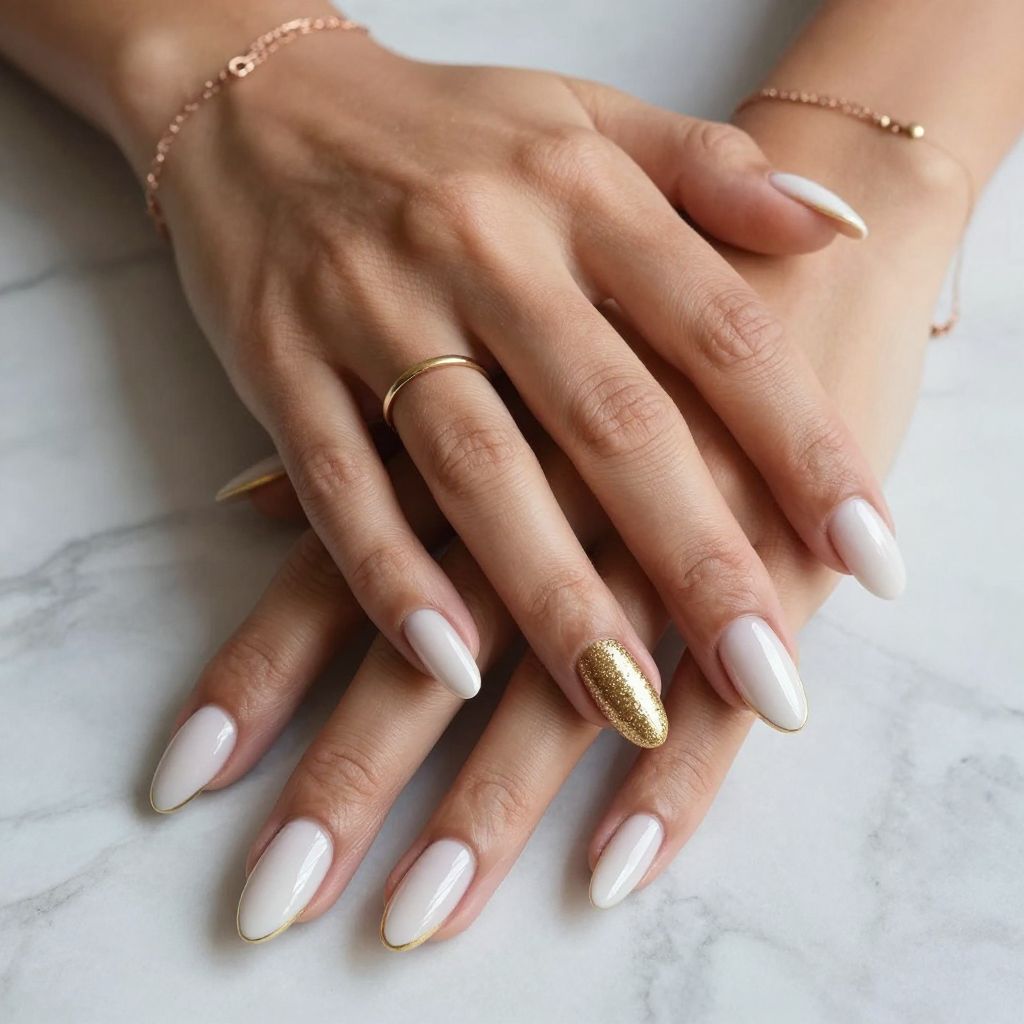 White And Gold Nail Ideas 8