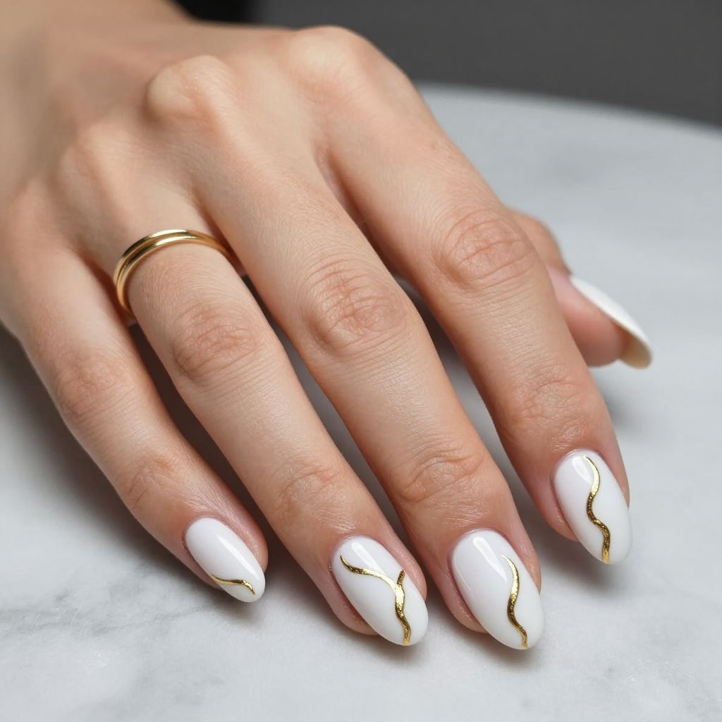 White And Gold Nail Ideas 7