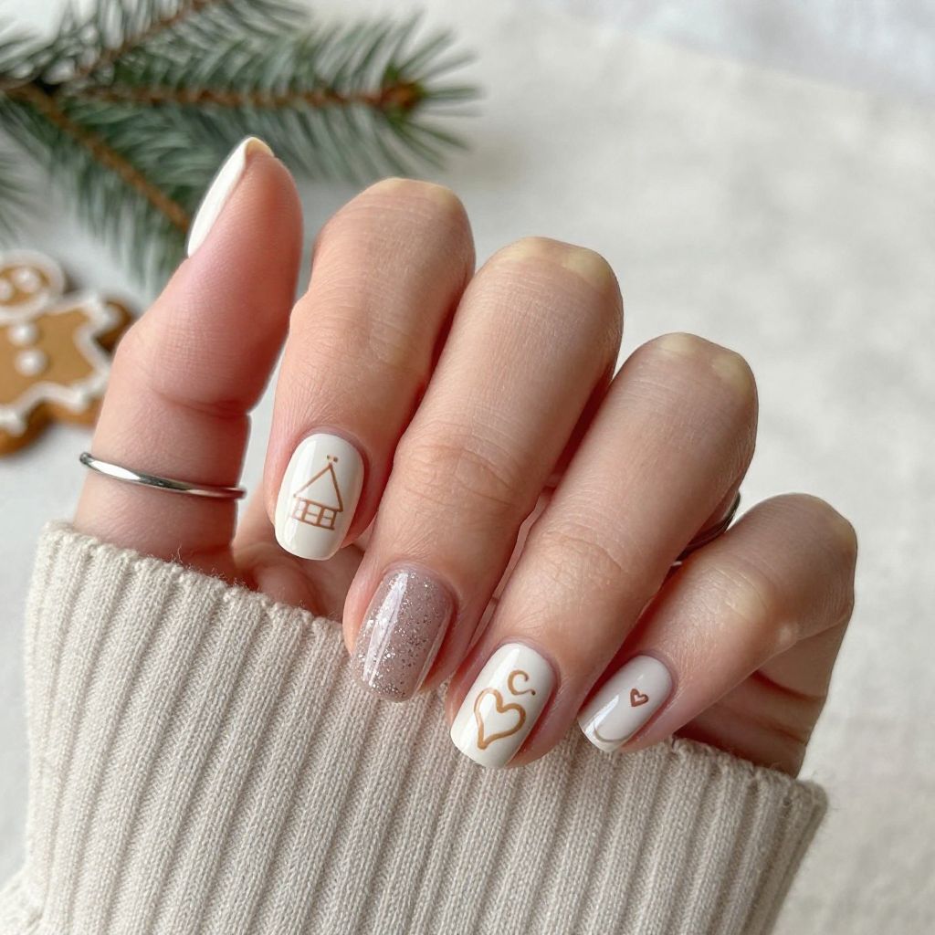 White Gingerbread Accent Nails