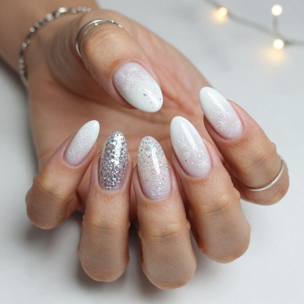 Snow Globe White Glitter Nails