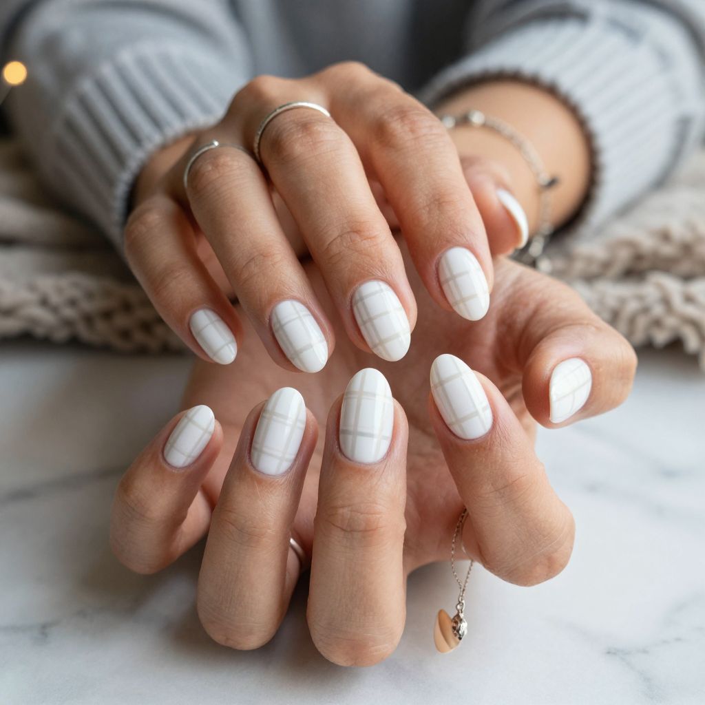 Soft White Plaid Short Almonds