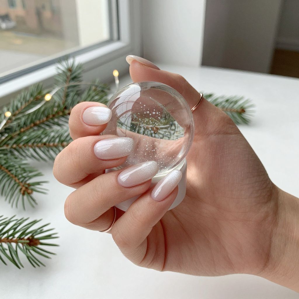 White Glitter Fade with Clean Nude Base