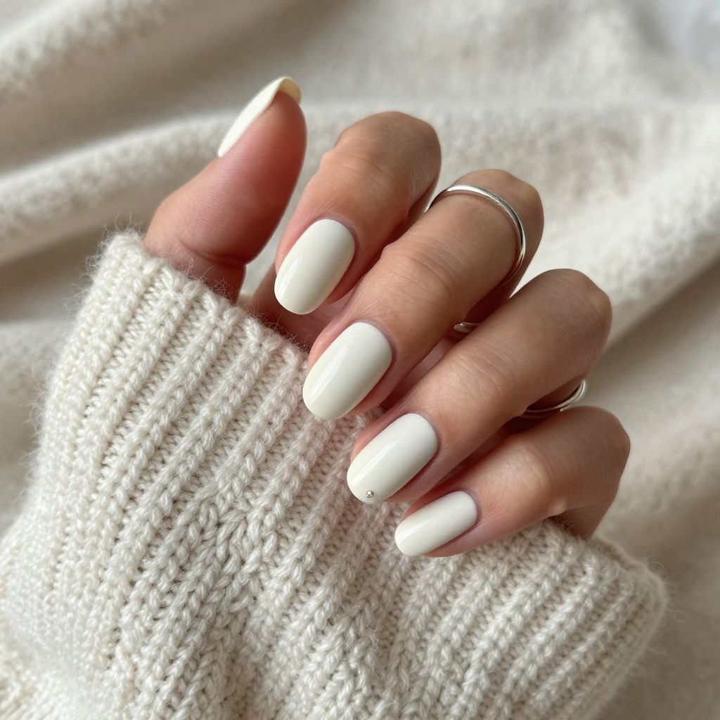 White Sweater Texture Oval Nails