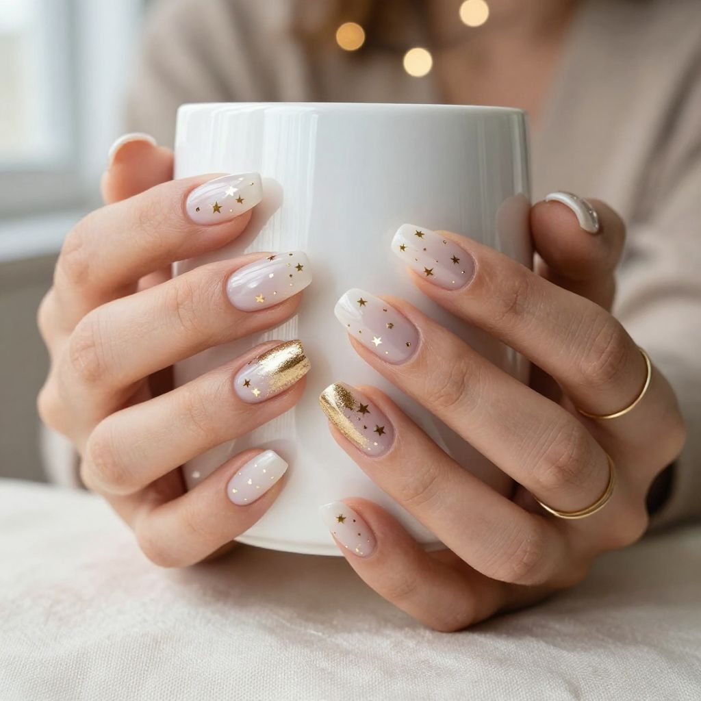 White and Gold Starry Short Almonds