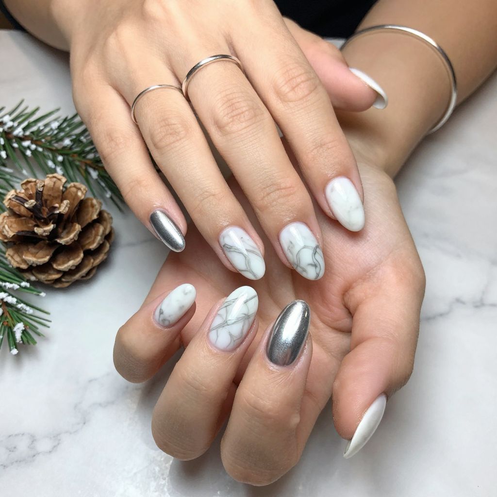 White Marble with Silver Veining