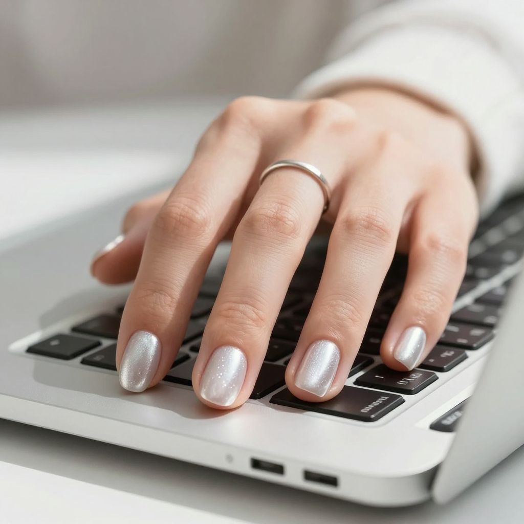 Sleek oval snow mirror white chrome nails